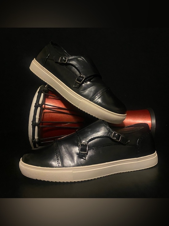 New York & Company Other - New York & Company Black Leather Double Monk-Style Slip-On Sneakers